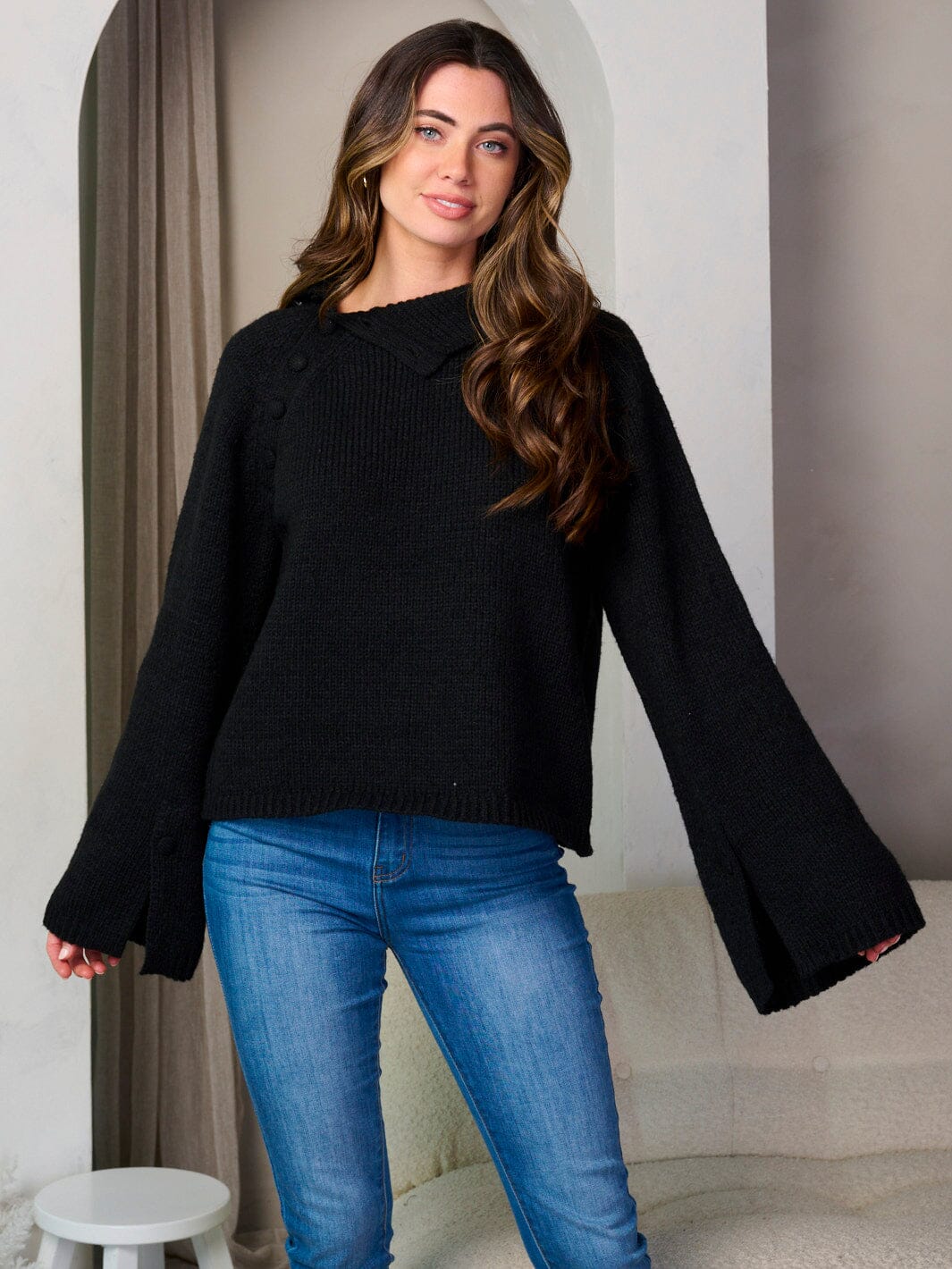 WOMEN'S LONG BELL SLEEVE TURTLE NECK PULLOVER SWEATER