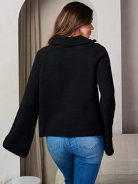 WOMEN'S LONG BELL SLEEVE TURTLE NECK PULLOVER SWEATER