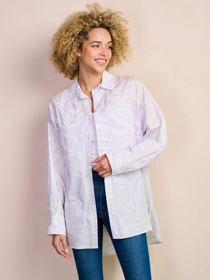 WOMEN'S LONG SLEEVE BUTTON UP OVERSIZED PRINT BLOUSE TOP