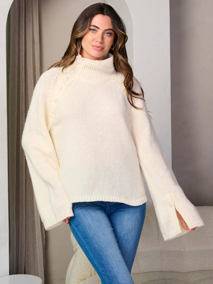 WOMEN'S LONG BELL SLEEVE TURTLE NECK PULLOVER SWEATER
