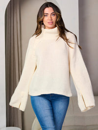 WOMEN'S LONG BELL SLEEVE TURTLE NECK PULLOVER SWEATER