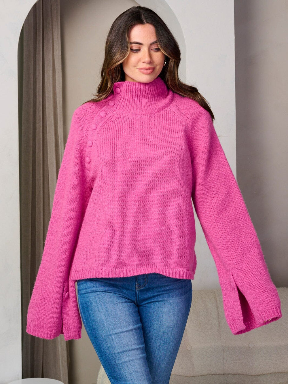 WOMEN'S LONG BELL SLEEVE TURTLE NECK PULLOVER SWEATER