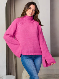 WOMEN'S LONG BELL SLEEVE TURTLE NECK PULLOVER SWEATER