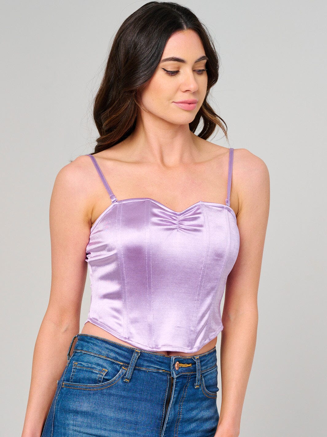 WOMEN'S SLEEVELESS V-NECK SATIN TANK TOP