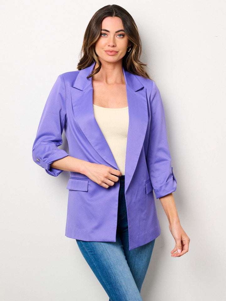 WOMEN'S 3/4 SLEEVES OPEN FRONT POCKETS BLAZER