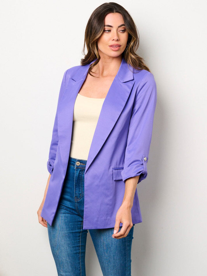 WOMEN'S 3/4 SLEEVES OPEN FRONT POCKETS BLAZER