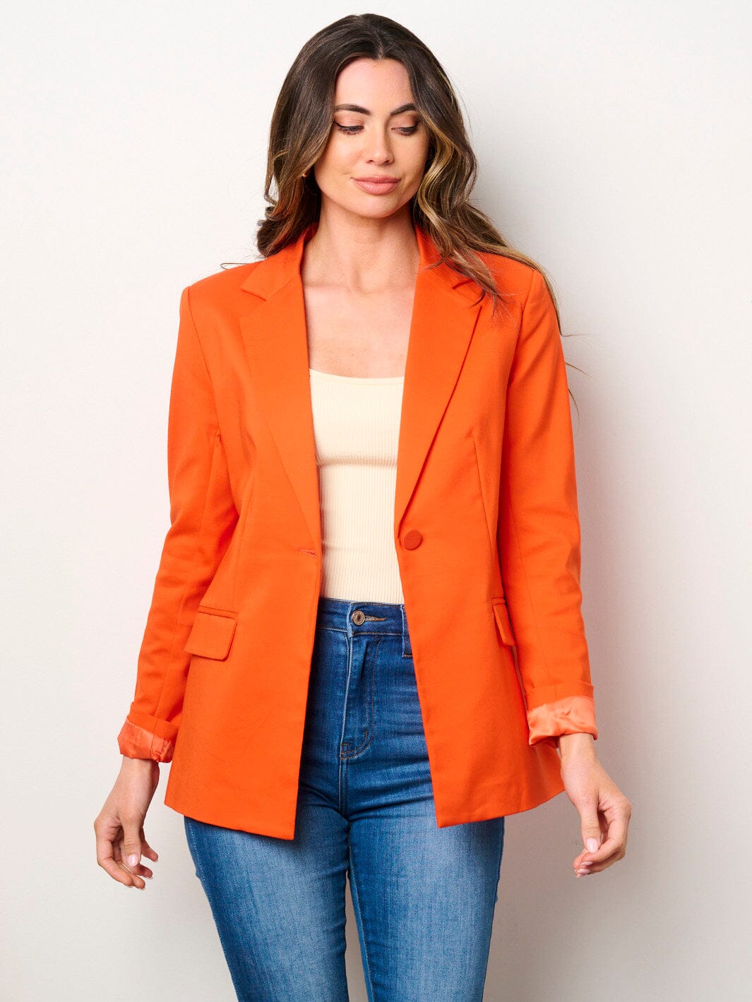 WOMEN'S LONG SLEEVES BUTTON CLOSURE POCKETS BLAZER