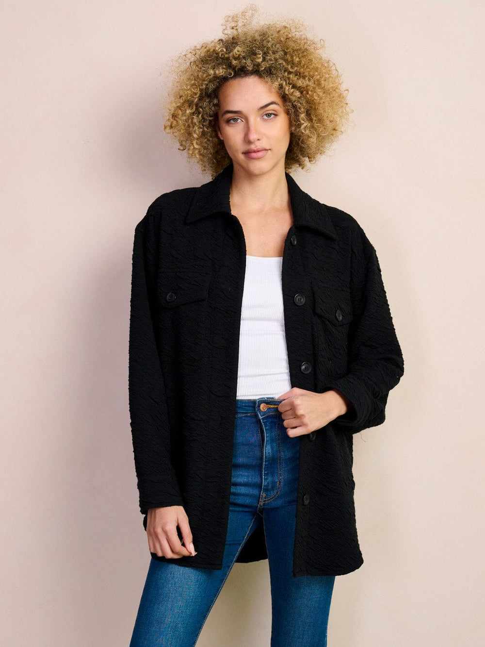 WOMEN'S LONG SLEEVE BUTTON UP POCKETS DETAILED JACKET