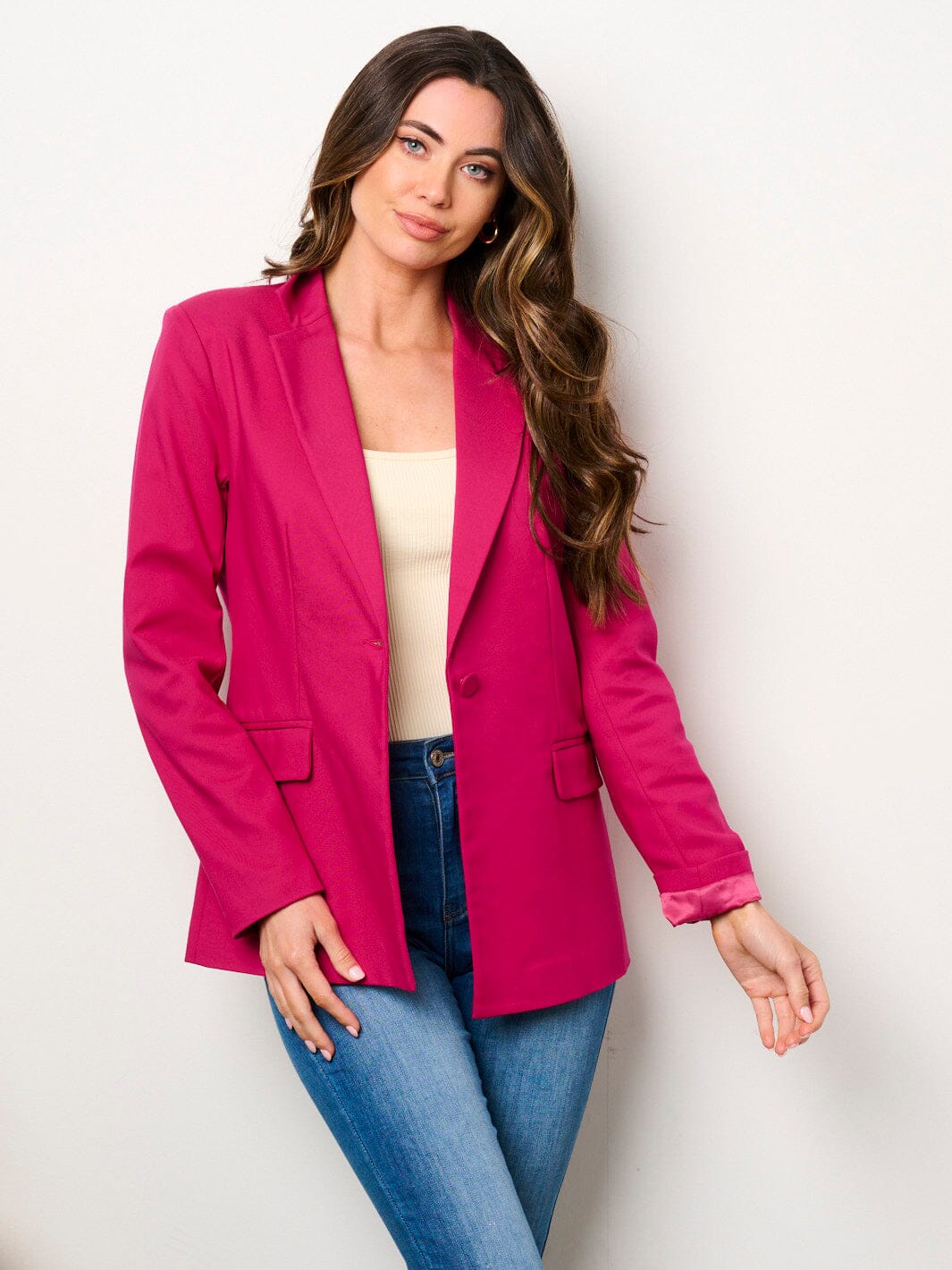 WOMEN'S LONG SLEEVES BUTTON CLOSURE POCKETS BLAZER