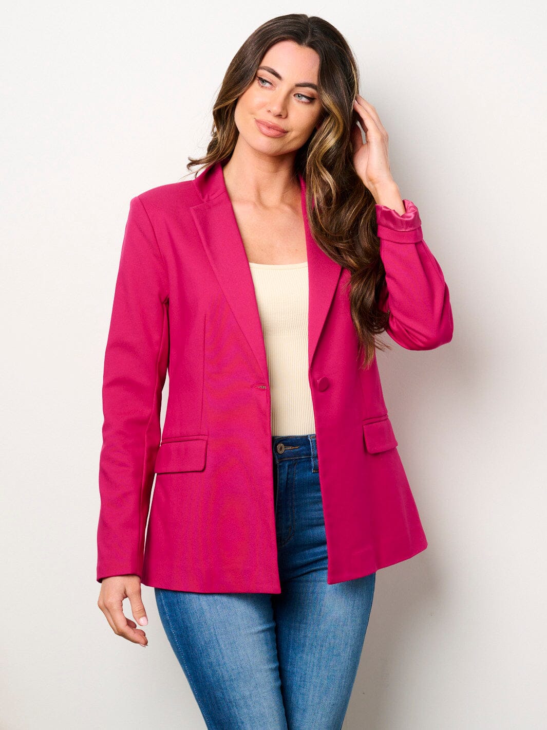 WOMEN'S LONG SLEEVES BUTTON CLOSURE POCKETS BLAZER