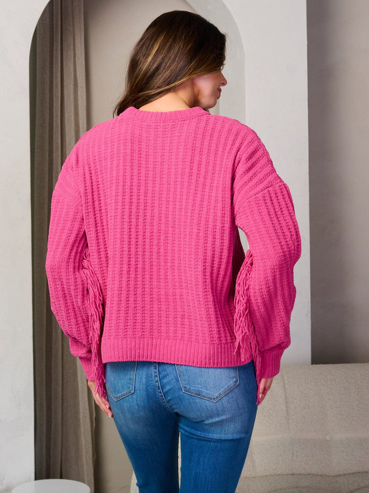 WOMEN'S LONG FRINGE SLEEVE PULLOVER SWEATER