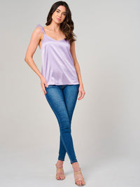 WOMEN'S SLEEVELESS V-NECK SATIN TANK TOP