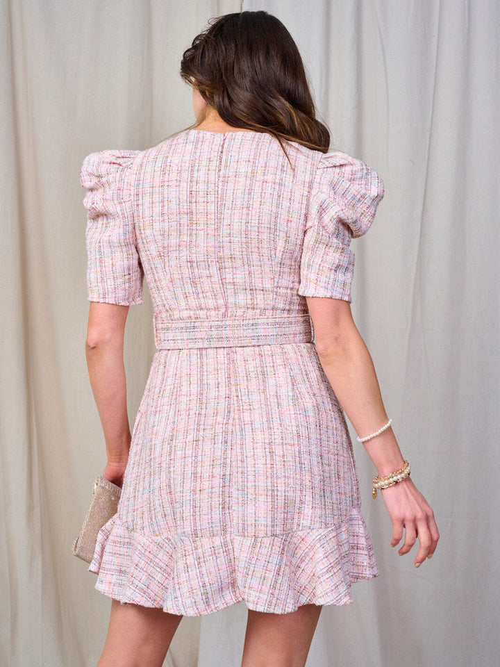 WOMEN'S SHORT PUFF SLEEVE BELTED DETAILED MINI DRESS