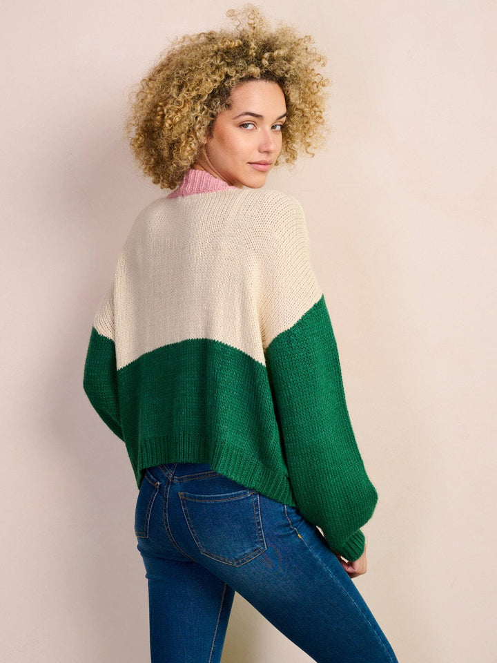 WOMEN'S LONG SLEEVE OPEN FRONT POCKETS COLORBLOCK CARDIGAN