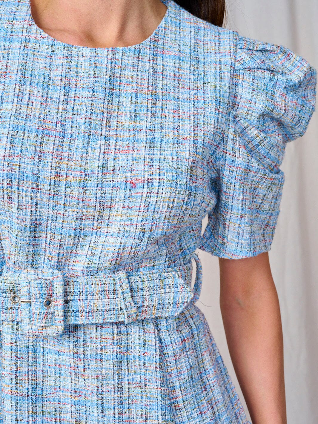 WOMEN'S SHORT PUFF SLEEVE BELTED DETAILED MINI DRESS