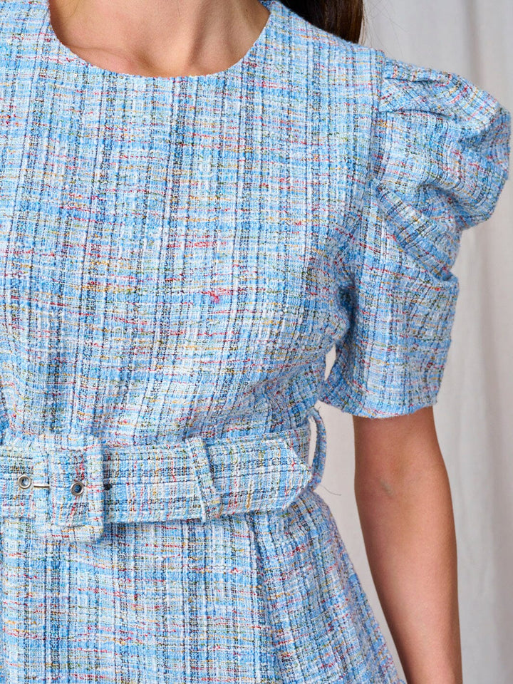 WOMEN'S SHORT PUFF SLEEVE BELTED DETAILED MINI DRESS