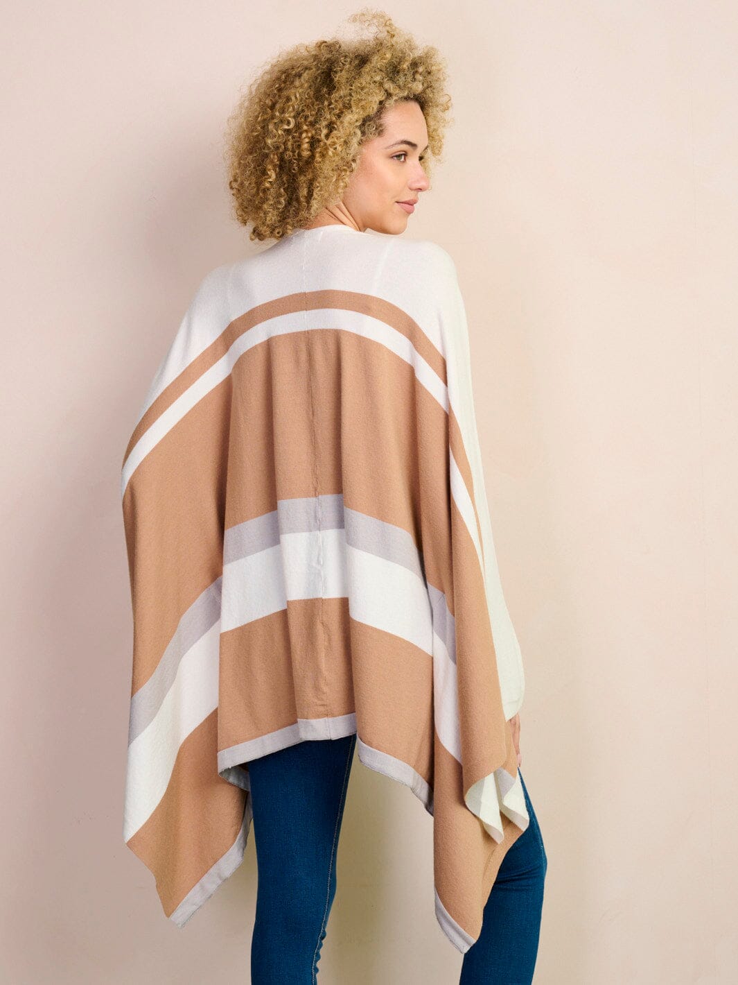 WOMEN'S LONG SLEEVE OPEN FRONT COLORBLOCK PONCHO