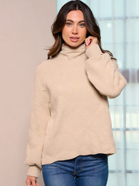 WOMEN'S LONG SLEEVE MOCK NECK DETAILED PULLOVER SWEATER