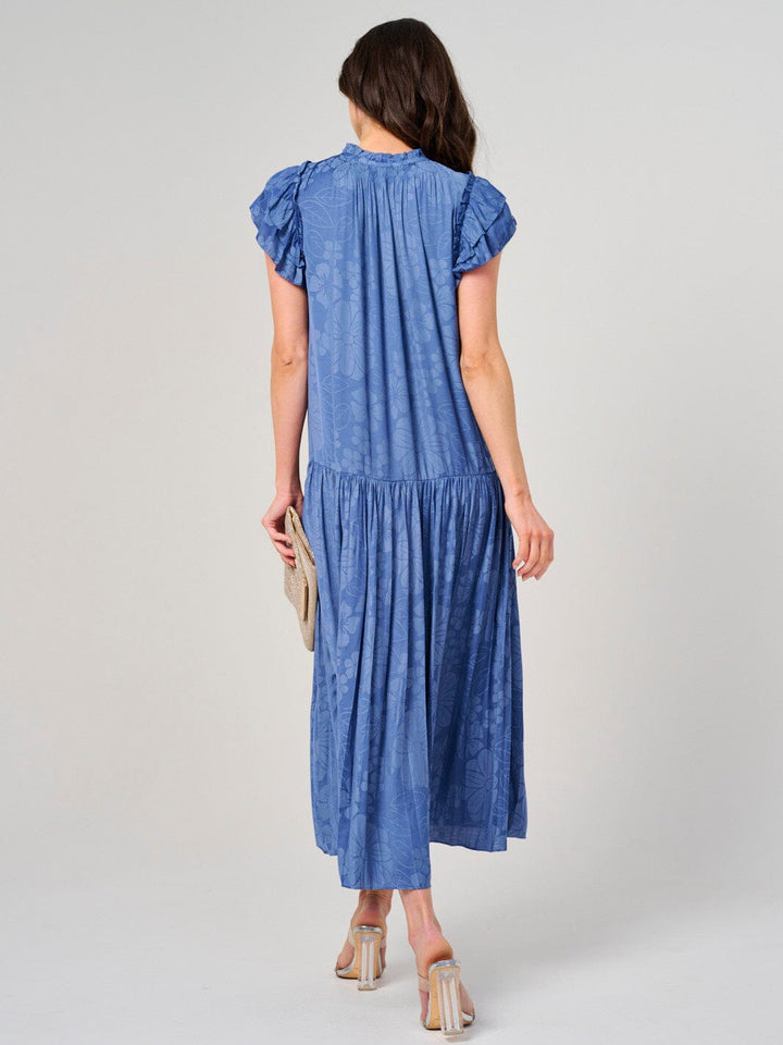 WOMEN'S RUFFLE SLEEVE V-NECK TIERED FLORAL PRINT MAXI DRESS