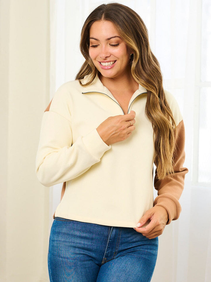 WOMEN'S LONG SLEEVE COLORBLOCK ZIP UP PULLOVER SWEATER