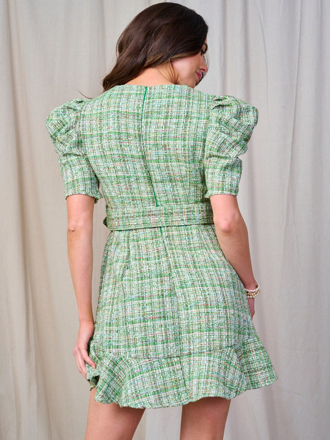 WOMEN'S SHORT PUFF SLEEVE BELTED DETAILED MINI DRESS