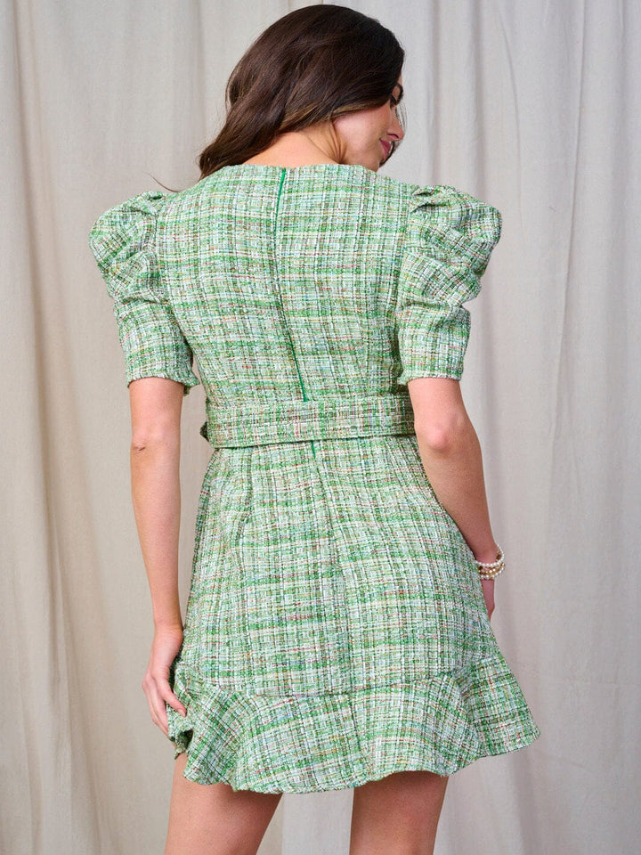 WOMEN'S SHORT PUFF SLEEVE BELTED DETAILED MINI DRESS