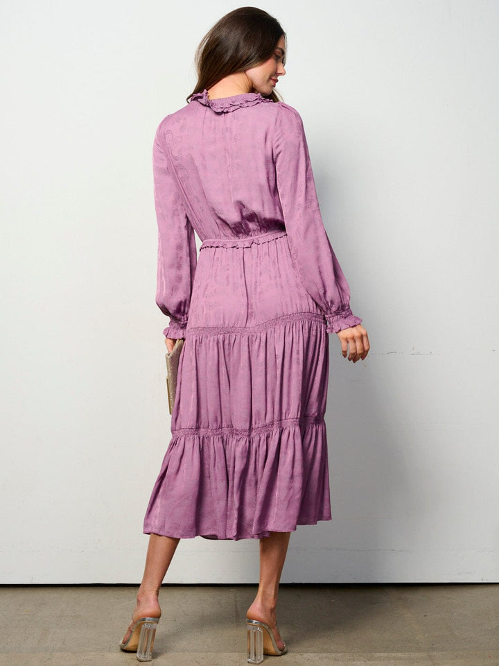 WOMEN'S LONG SLEEVE ELASTIC WAIST TIERED PAISLEY PRINT MAXI DRESS