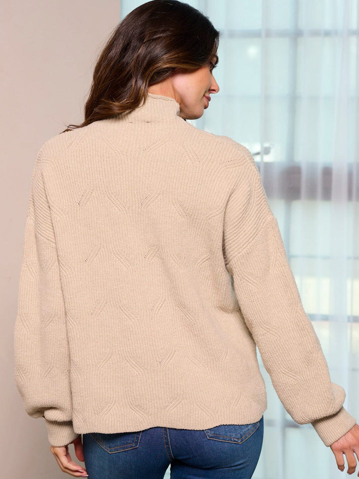 WOMEN'S LONG SLEEVE MOCK NECK DETAILED PULLOVER SWEATER