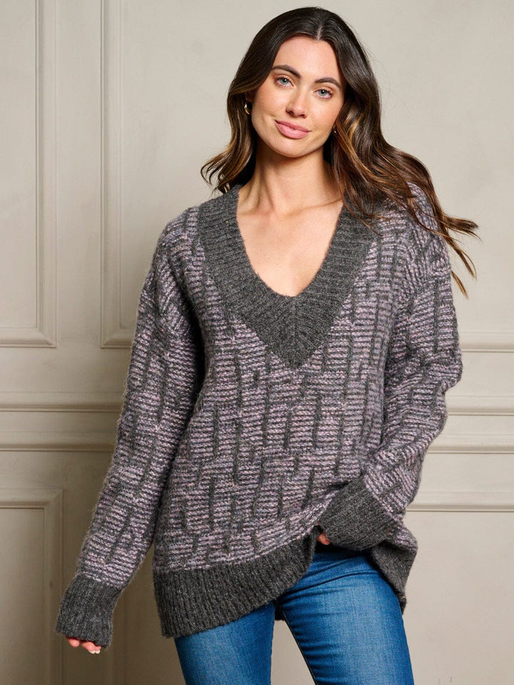 WOMEN'S LONG SLEEVE V-NECK MULTI PULLOVER SWEATER
