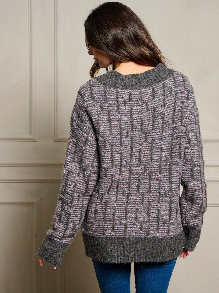 WOMEN'S LONG SLEEVE V-NECK MULTI PULLOVER SWEATER