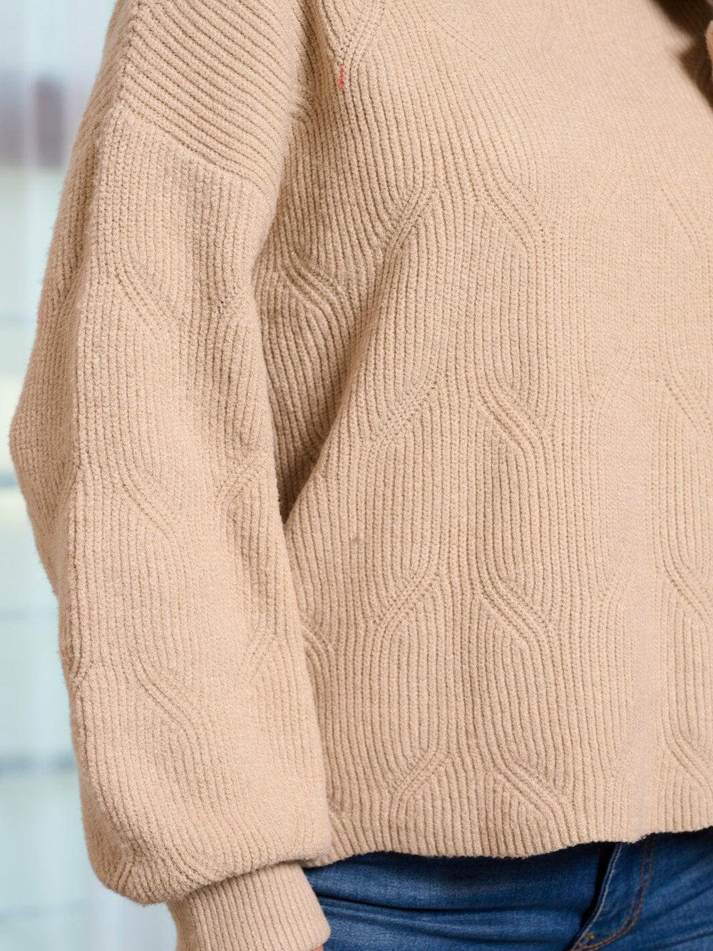 WOMEN'S LONG SLEEVE MOCK NECK DETAILED PULLOVER SWEATER