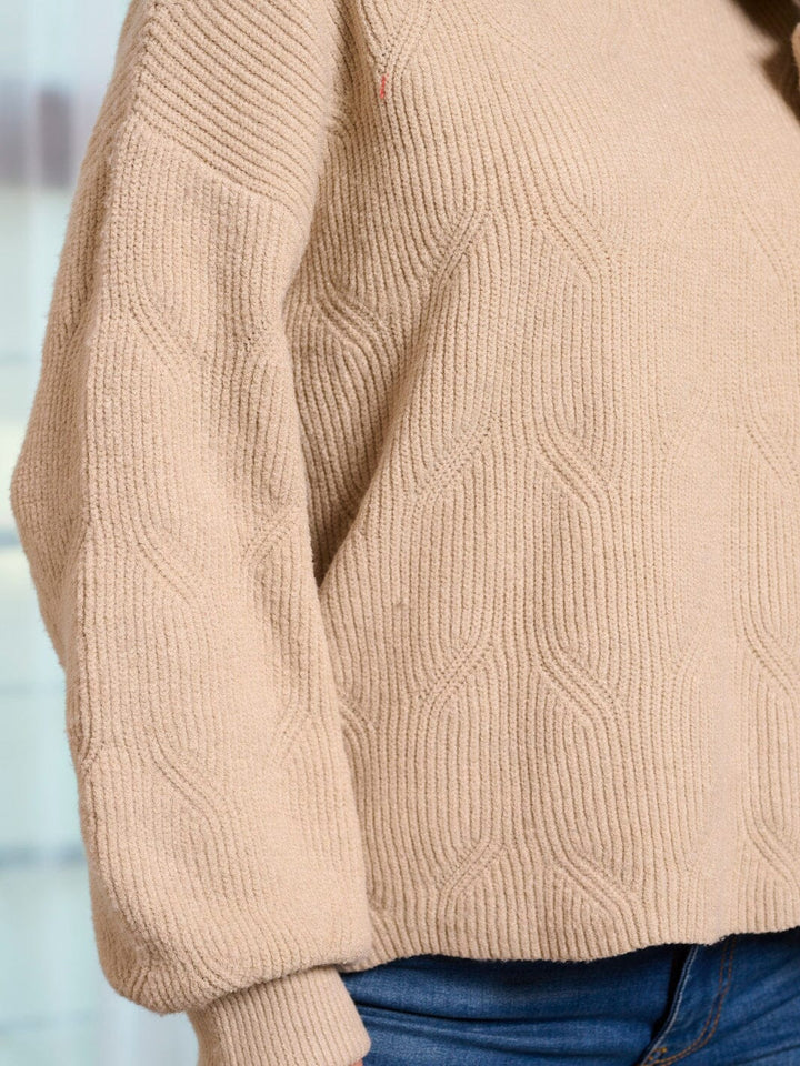 WOMEN'S LONG SLEEVE MOCK NECK DETAILED PULLOVER SWEATER