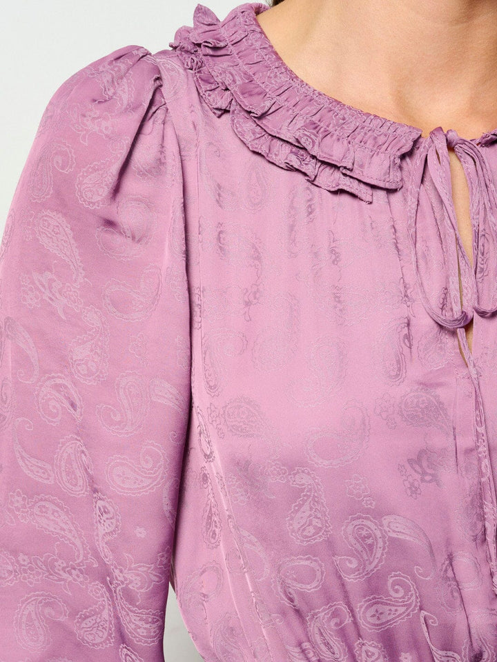 WOMEN'S LONG SLEEVE ELASTIC WAIST TIERED PAISLEY PRINT MAXI DRESS