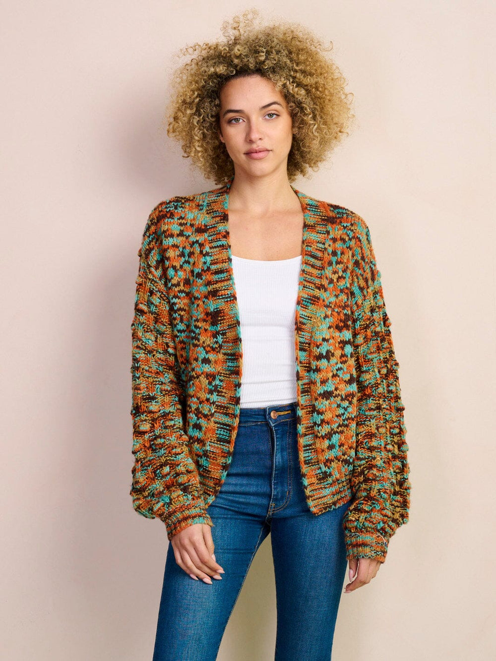 WOMEN'S LONG SLEEVE OPEN FRONT MULTI COLOR CARDIGAN