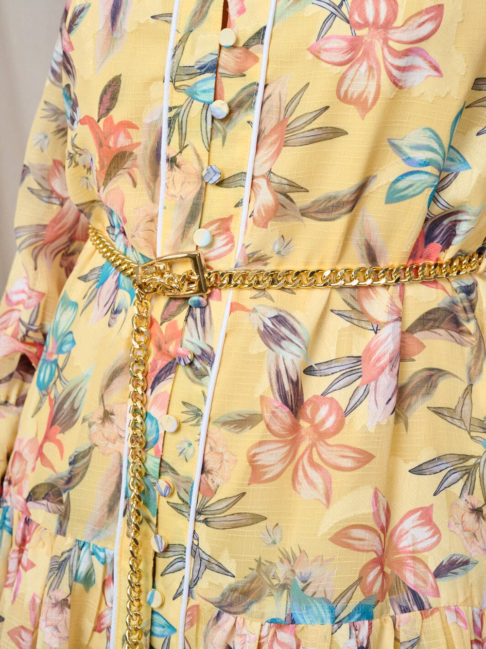 WOMEN'S LONG SLEEVE BUTTON UP BELTED FLORAL MINI DRESS