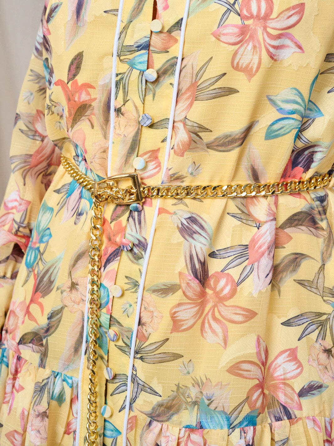 WOMEN'S LONG SLEEVE BUTTON UP BELTED FLORAL MINI DRESS