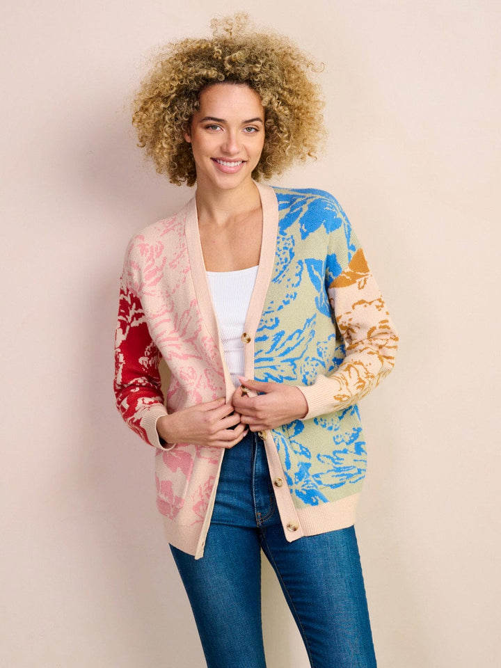 WOMEN'S LONG SLEEVE BUTTON UP FRONT POCKETS PRINTED CARDIGAN