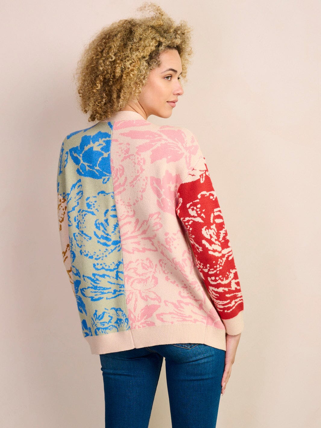 WOMEN'S LONG SLEEVE BUTTON UP FRONT POCKETS PRINTED CARDIGAN