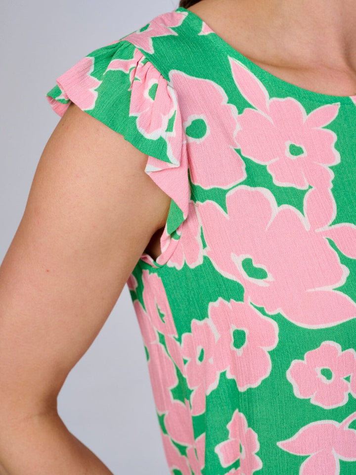 WOMEN'S RUFFLE SLEEVES LOOSE FIT FLORAL BLOUSE