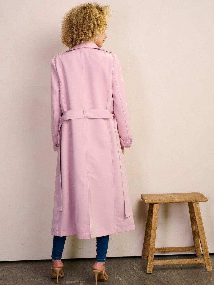 WOMEN'S LONG SLEEVE POCKETS BUTTON CLOSURE SELF TIE COAT