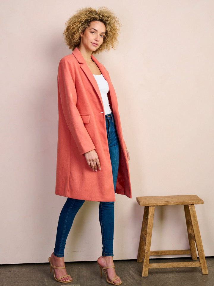 WOMEN'S LONG SLEEVE BUTTON CLOSURE POCKETS COAT