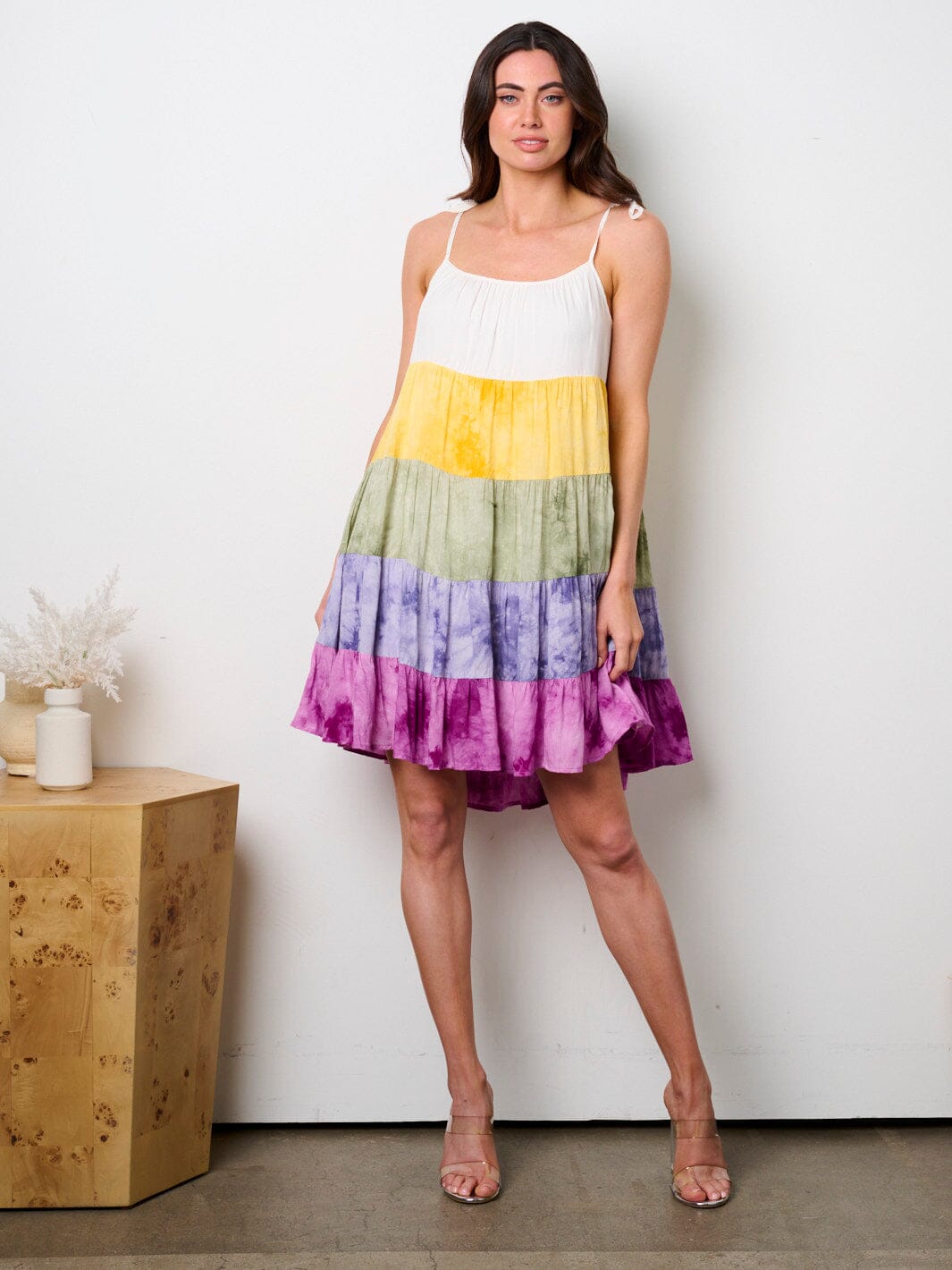 WOMEN'S SLEEVELESS TIERED COLORBLOCK TUNIC MINI DRESS