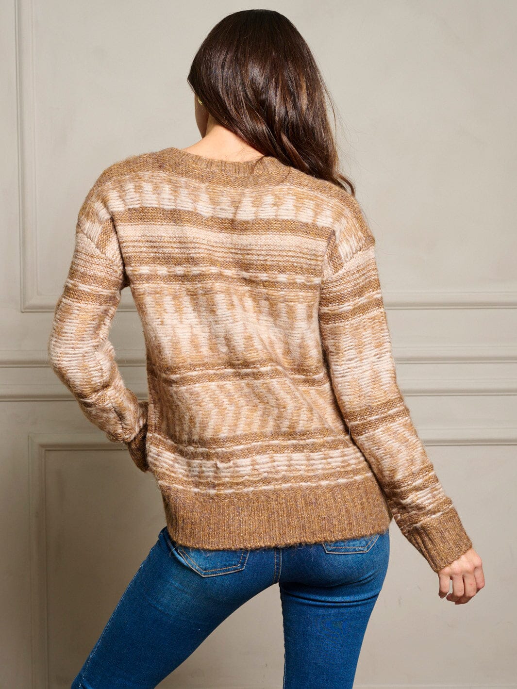 WOMEN'S LONG SLEEVE COLORBLOCK STRIPES PULLOVER SWEATER