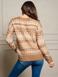 WOMEN'S LONG SLEEVE COLORBLOCK STRIPES PULLOVER SWEATER