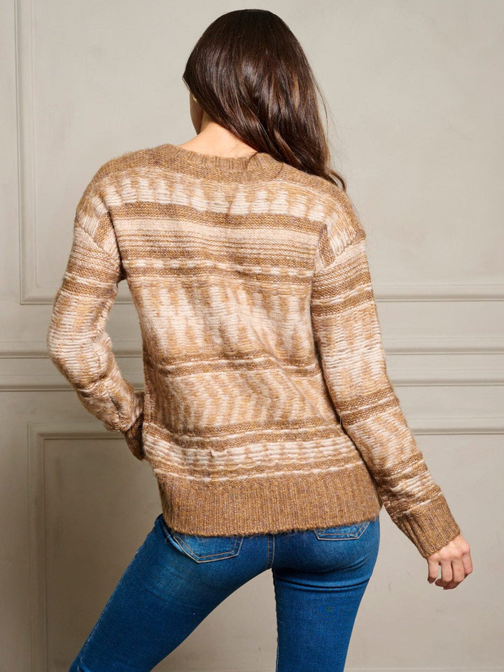 WOMEN'S LONG SLEEVE COLORBLOCK STRIPES PULLOVER SWEATER