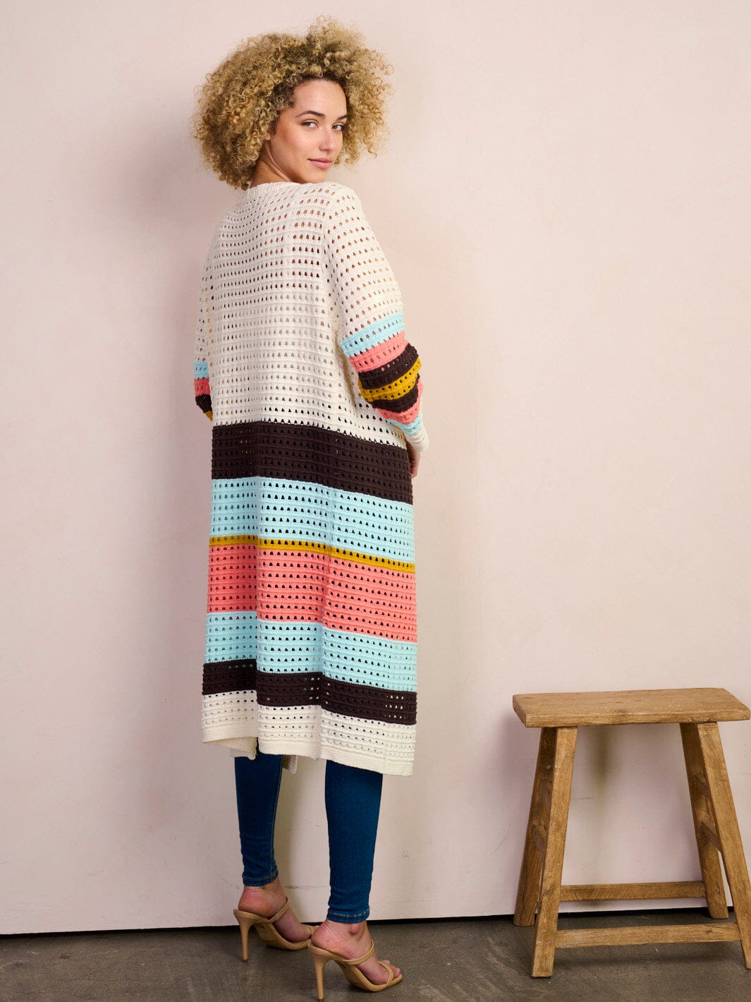 WOMEN'S LONG SLEEVE OPEN FRONT COLORBLOCK KNITTED CARDIGAN