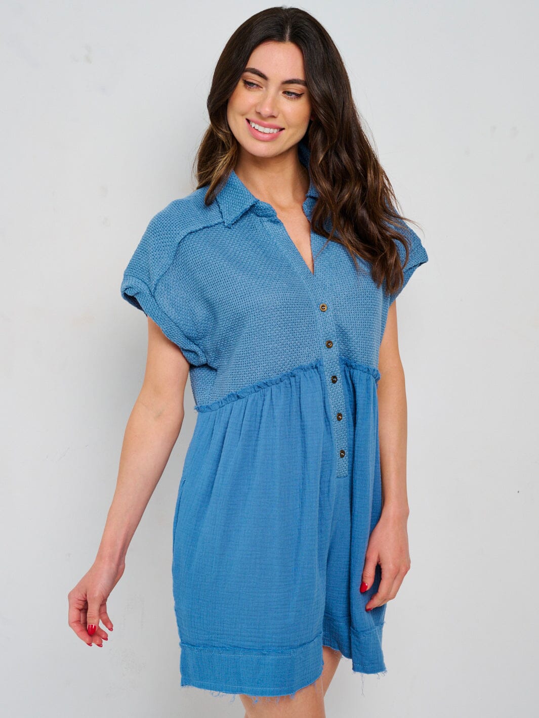 WOMEN'S SHORT SLEEVE FRONT POCKETS BUTTON UP ROMPER