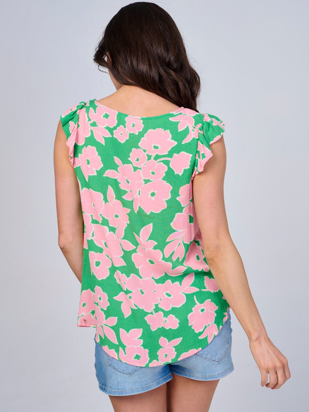 WOMEN'S RUFFLE SLEEVES LOOSE FIT FLORAL BLOUSE