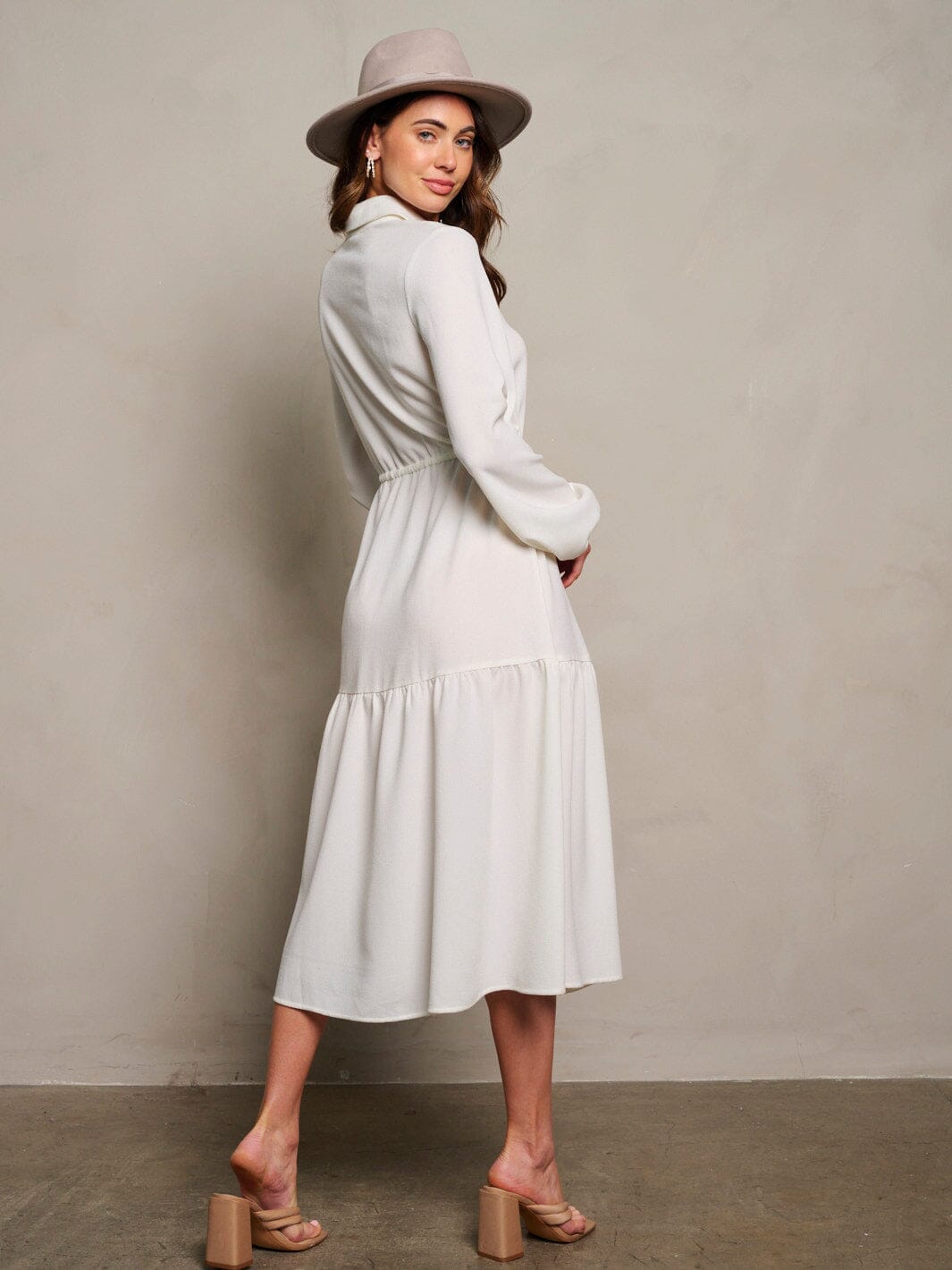 WOMEN'S LONG PUFF SLEEVE BUTTON UP MAXI DRESS