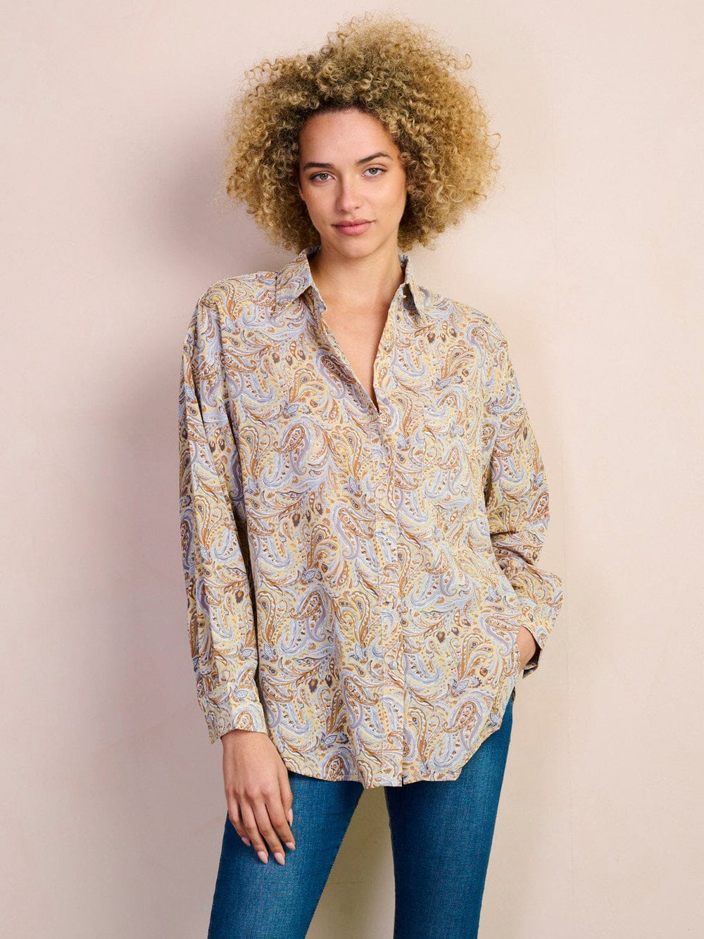 WOMEN'S LONG SLEEVE BUTTON UP PAISLEY PRINT BLOUSE TOP